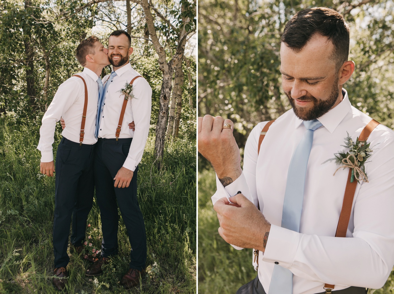 Best man pranks groom at first look photo