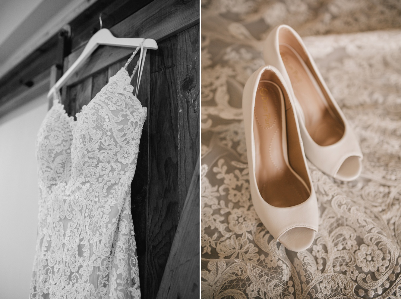 Brides detail photos shoes and gown