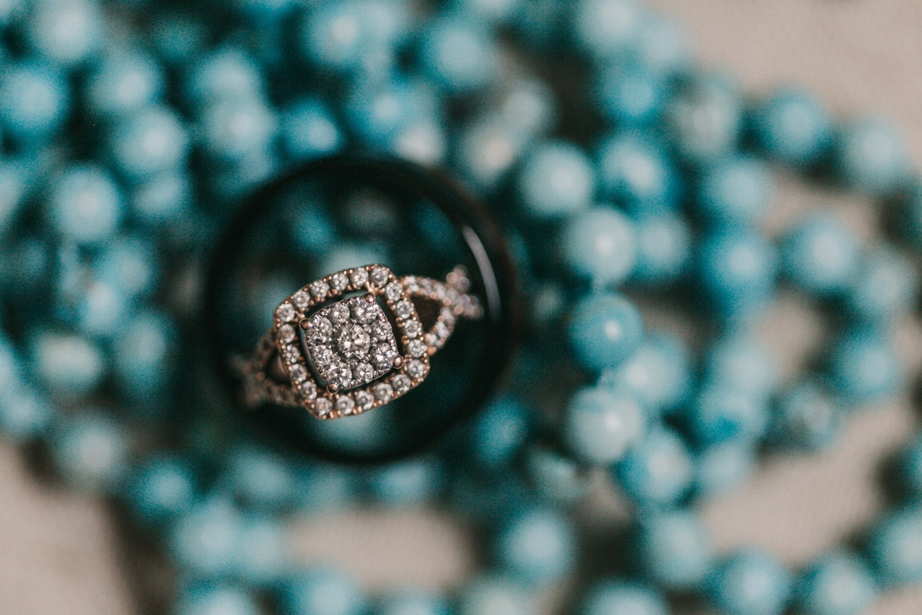 wedding ring and turquoise beads photo