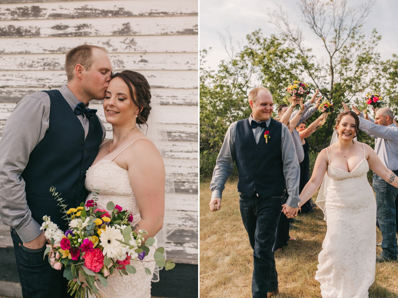 Casual Summer Wedding in Saskatchewan with colourful wildflowers and handmade elements