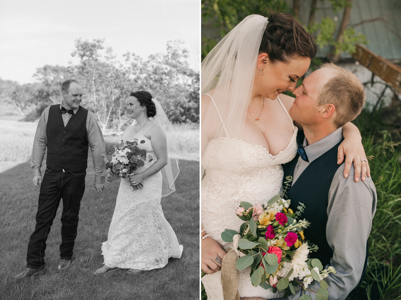 Casual Summer Wedding in Saskatchewan with colourful wildflowers and handmade elements