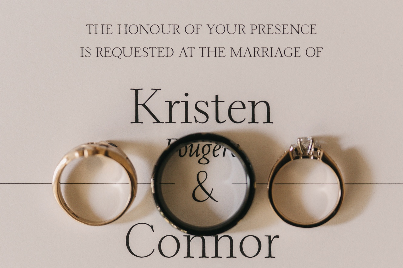wedding invitation and rings photo