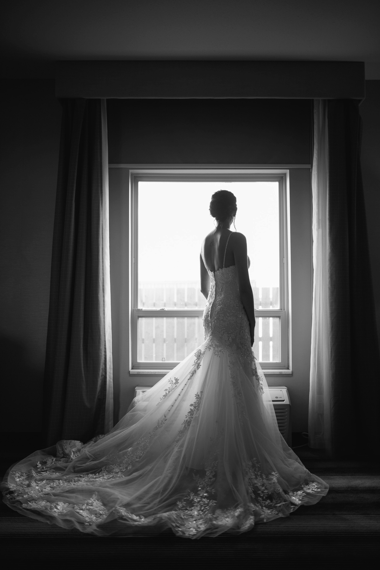 elegant black and white bride portrait
