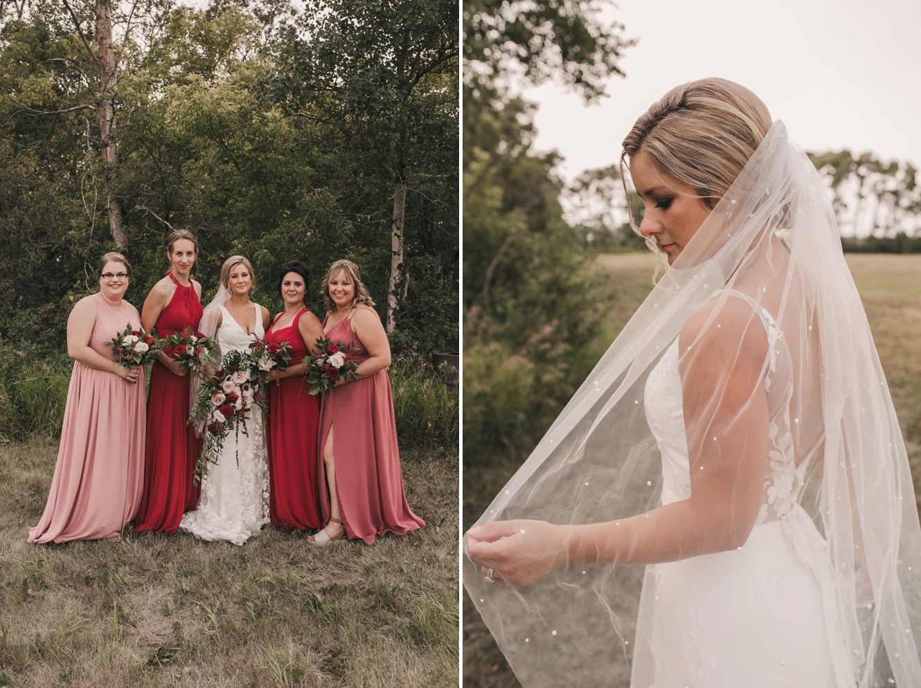 multi colored bridesmaid gowns