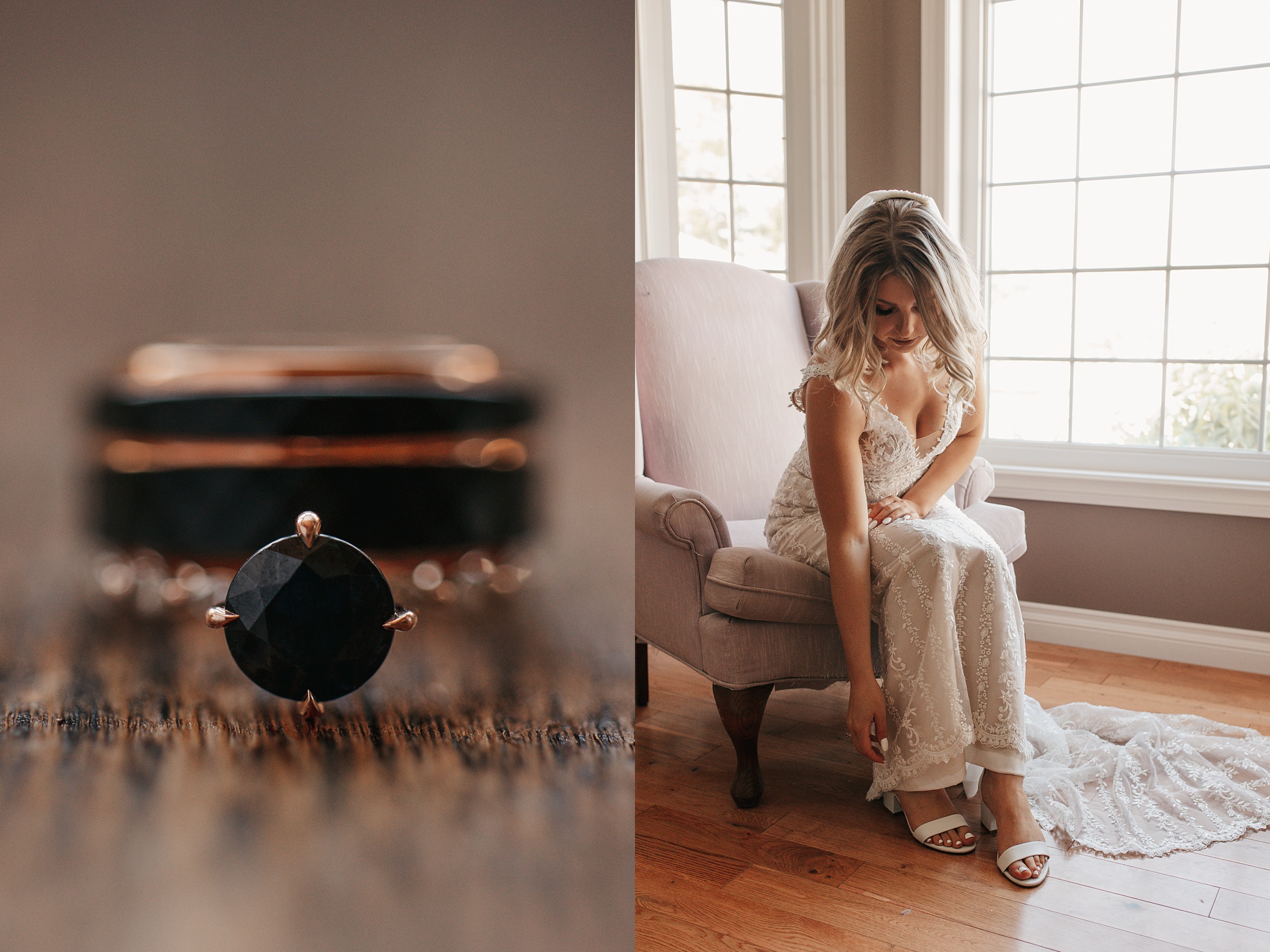 black diamond and copper wedding ring