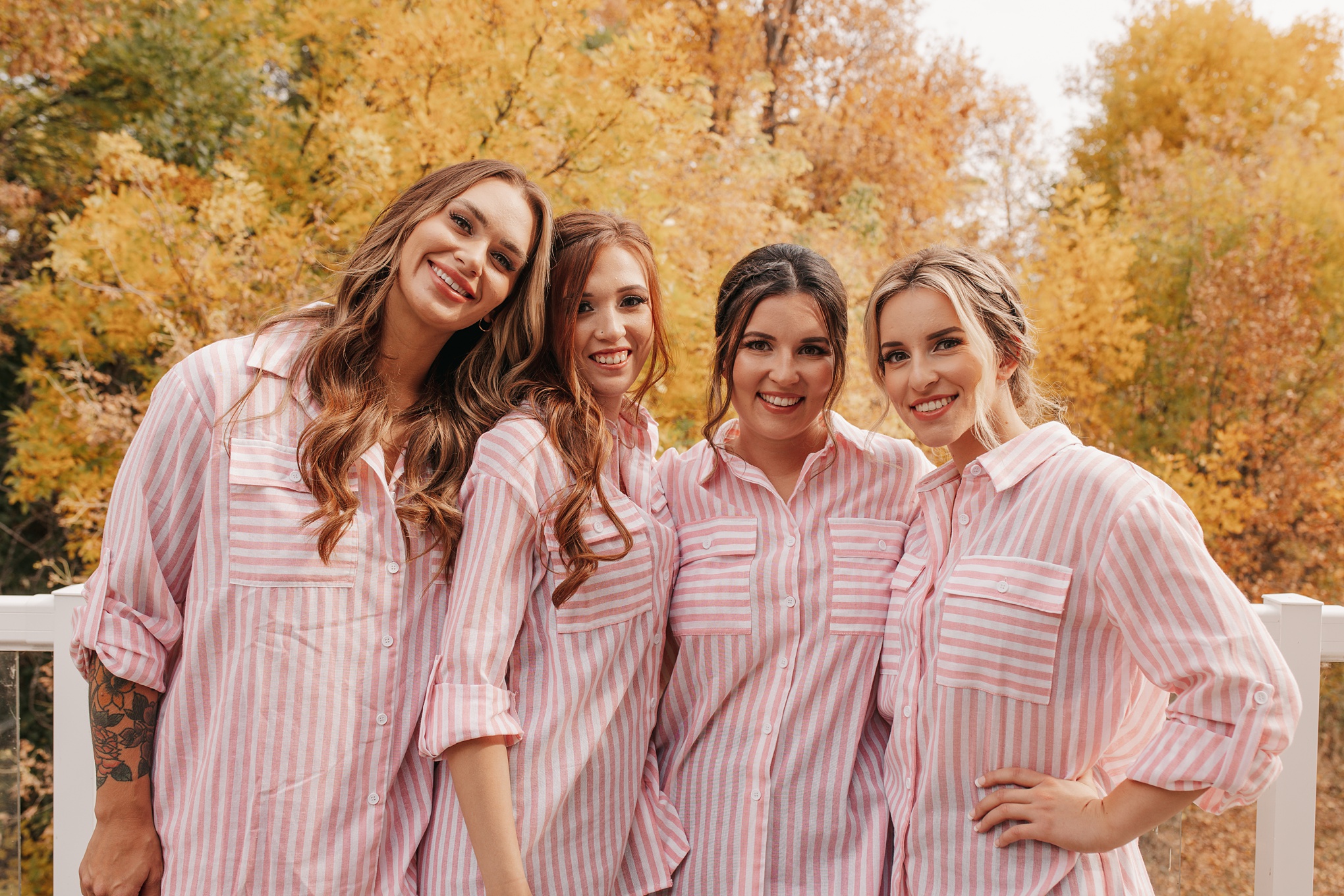 bridesmaids striped button up shirts