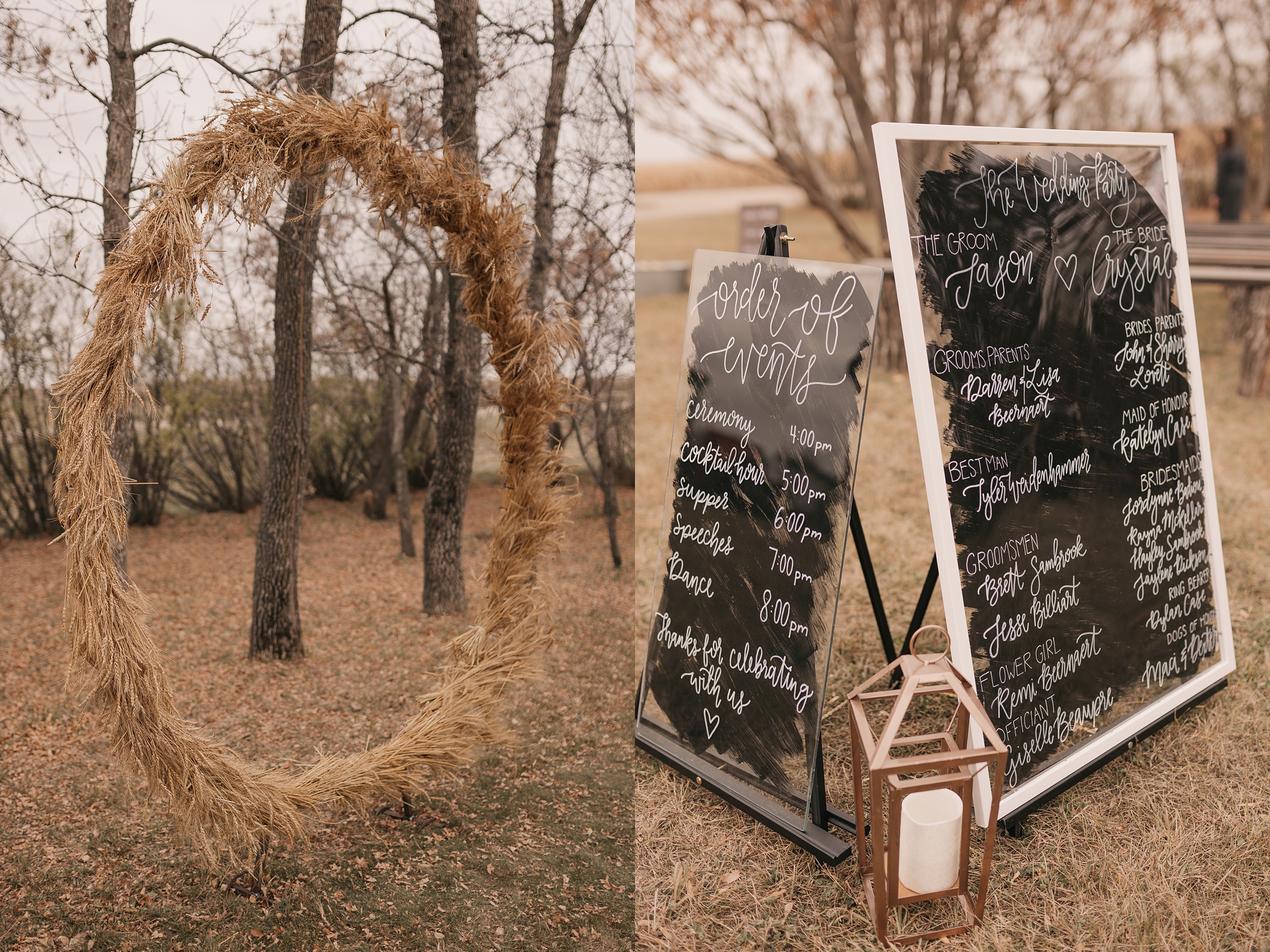 wheat wreath wedding altar
