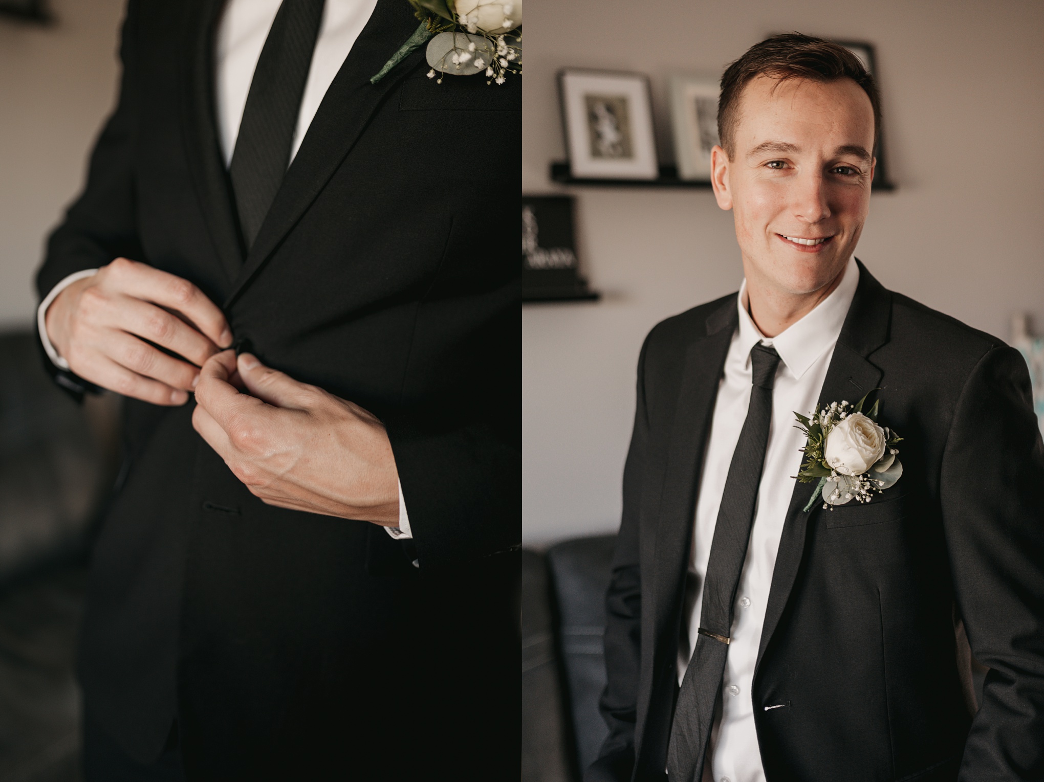classic black suit groom