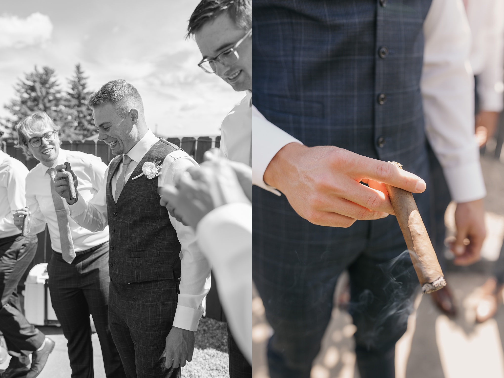 groomsmen smoking cigar photo