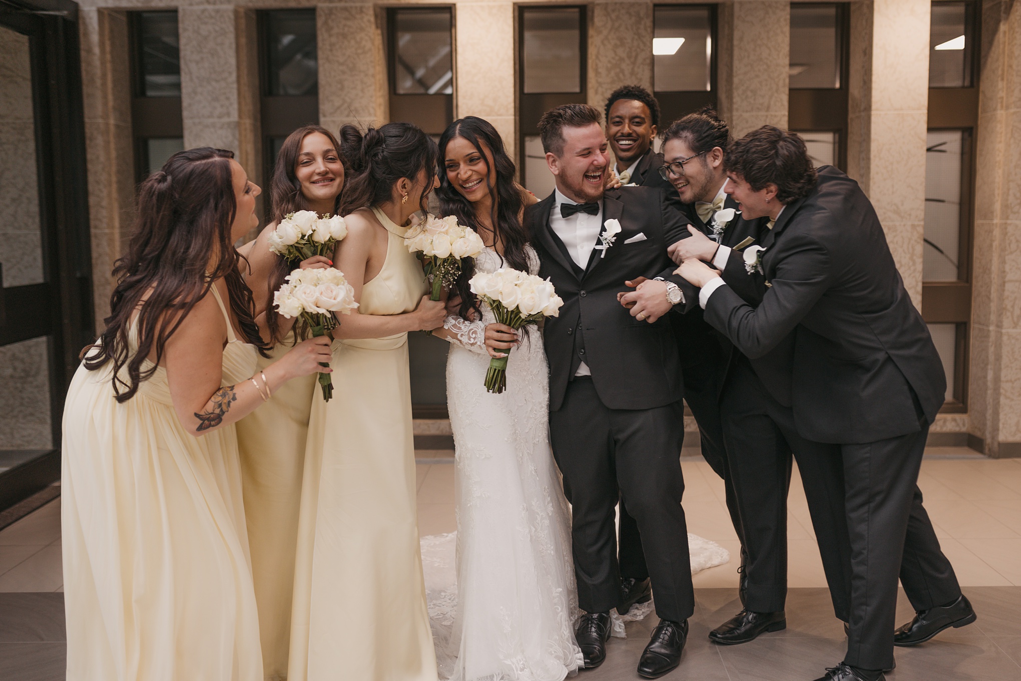 yellow black and white wedding