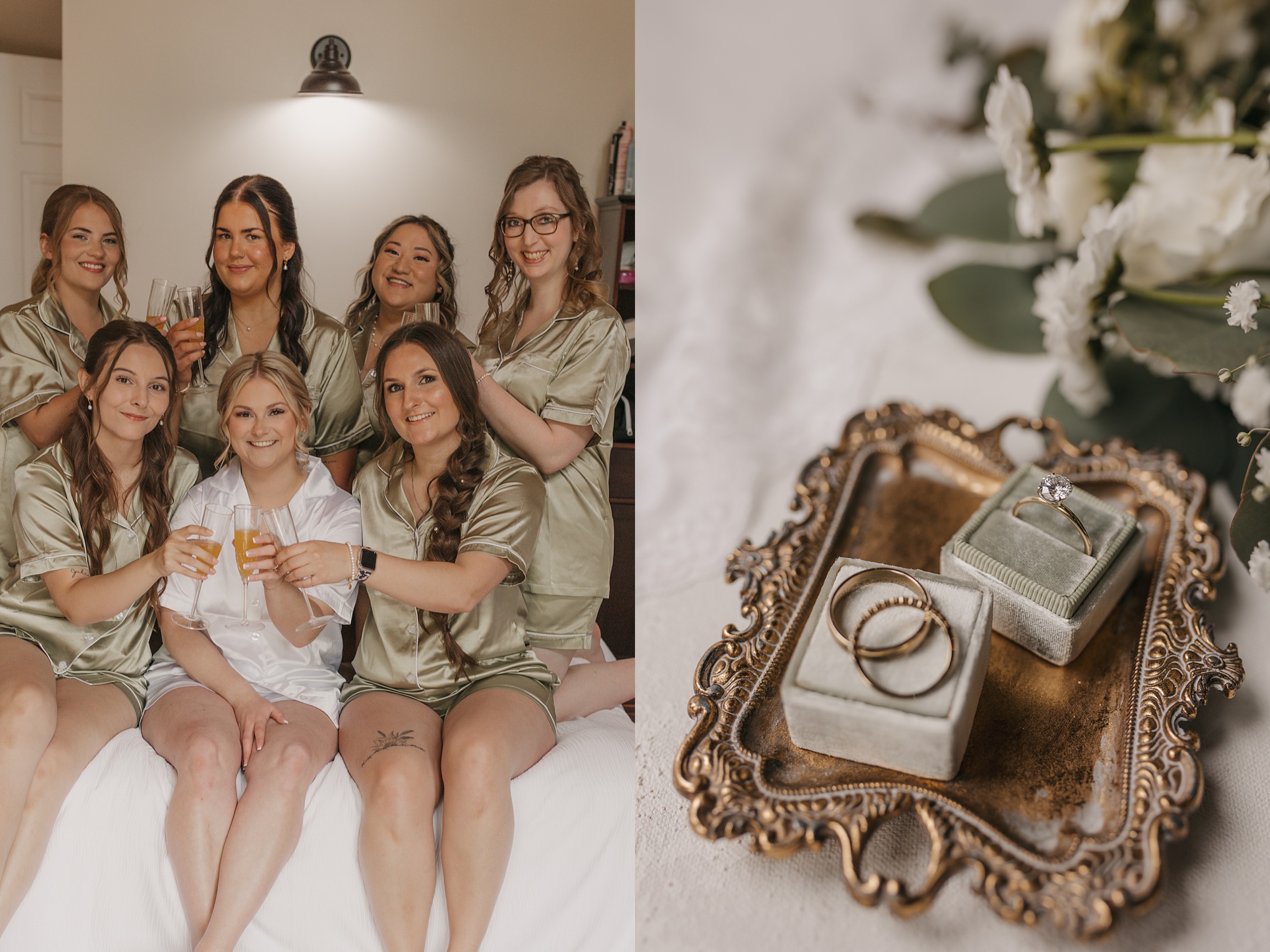 sage green robes wedding morning photo
