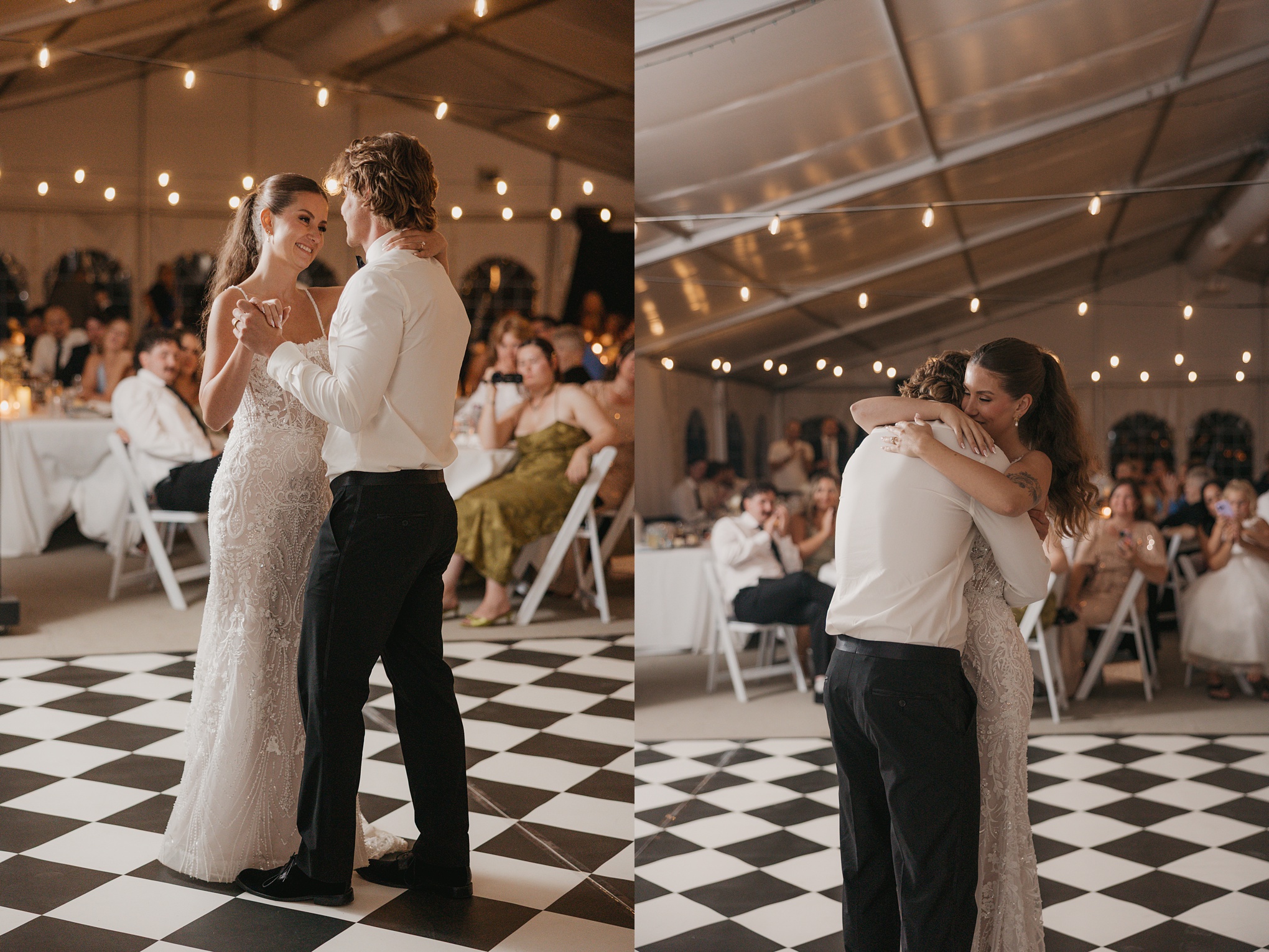 Black and white checkered wedding dance floor